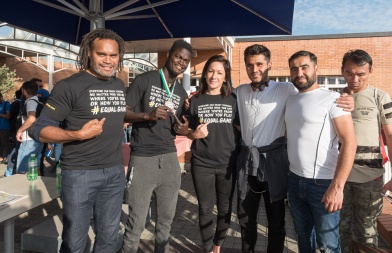 Christian Karembeu (à gauche) et Nadine Kessler (au centre) Tournoi UEFA
